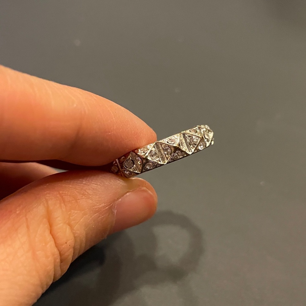 Silver Crystal Pyramid Stud Studded Ring Size 6
